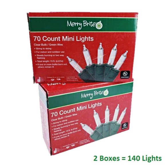 🆕 2 Boxes Merry Brite Clear Bulb 70 Mini Lights, Christmas Tree Patio Weddings - Picture 1 of 6